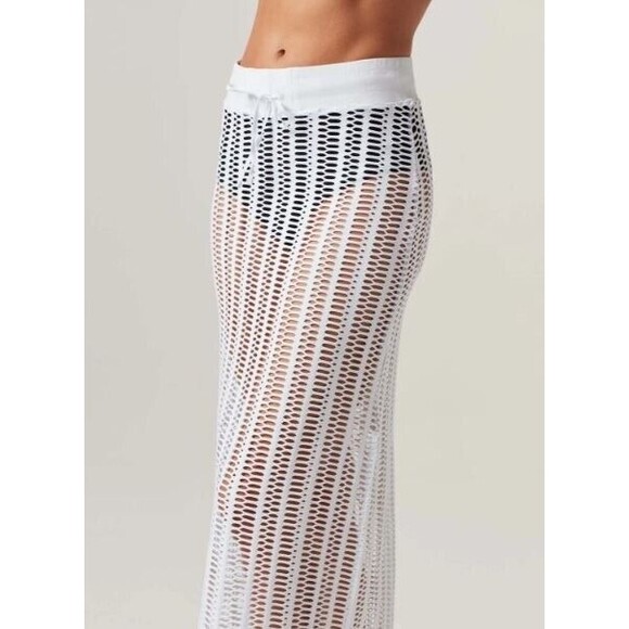 Blanc Noir Linear Maxi Skirt Mesh White Long NWT Womens Size L - Picture 5 of 5